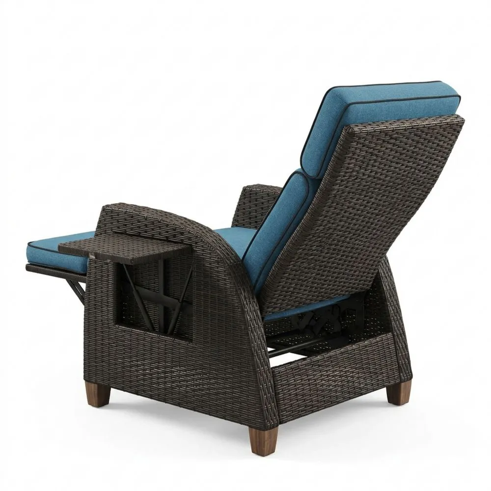 Tumbona ajustable de jardín con cojín azul