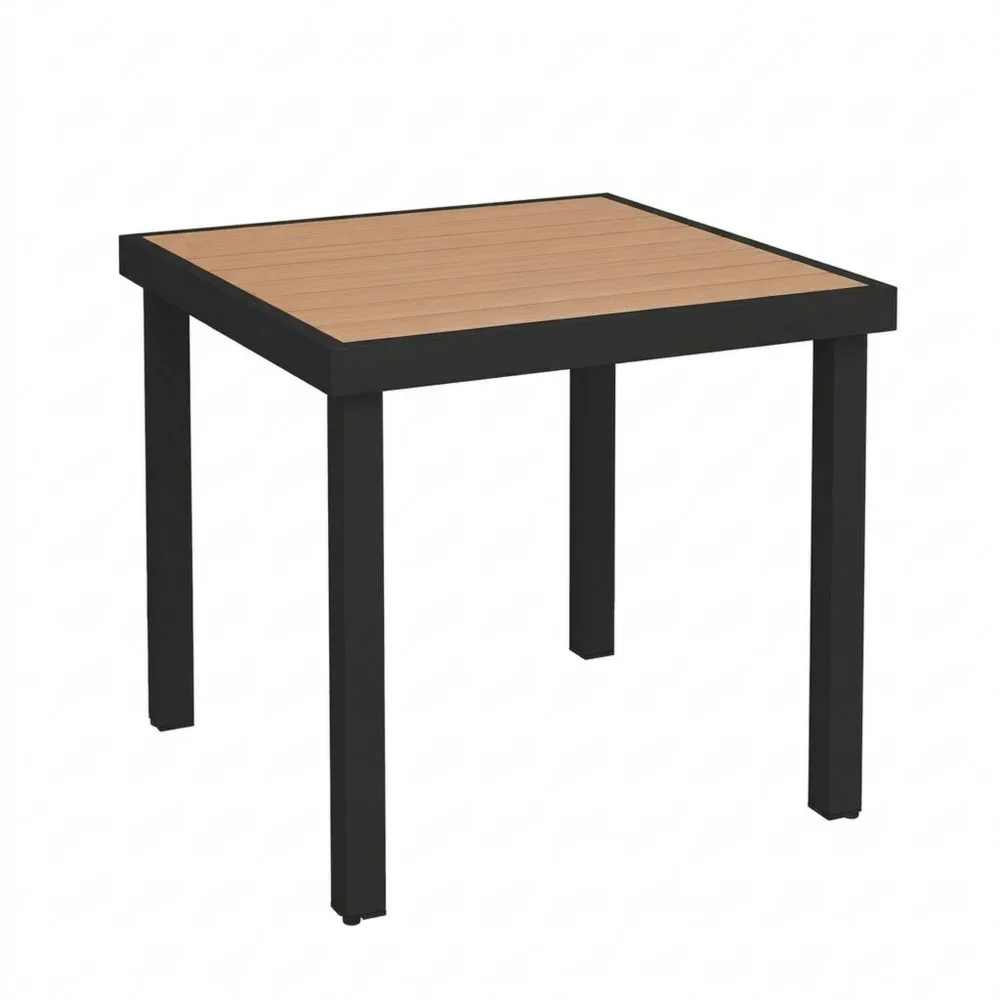 Mesa de Jardín de Aluminio para 4 Personas, Mesa Exterior para Terraza y Balcón, Color Negro y Madera