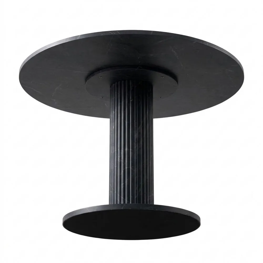 Mesa de Comedor Redonda, Diseño Moderno, Imitación Mármol Negro, Diámetro 115 cm, Capacidad para 4-6 Personas