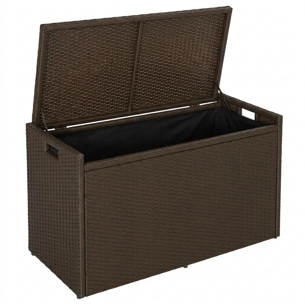 Banco de almacenaje con cojín marrón 100 cm para jardín