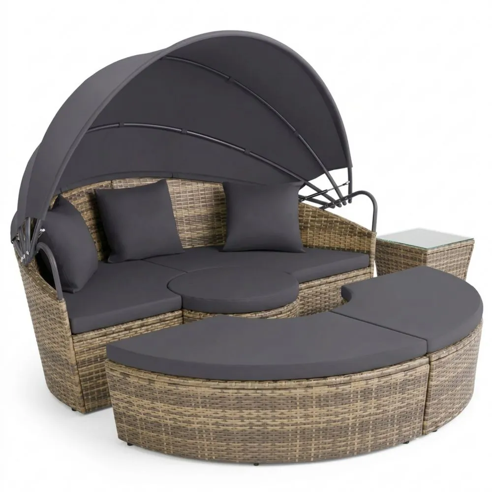 Conjunto de Jardín con Cojines y Toldo Plegable Resistente UV