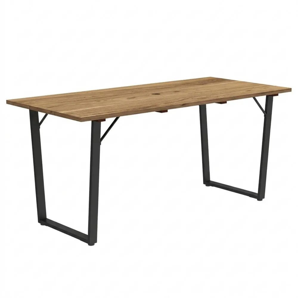 Mesa de Comedor Jardín de Madera para Exterior, con Superficie Listonada y Orificio para Sombrilla, 175 x 80 x 75 cm