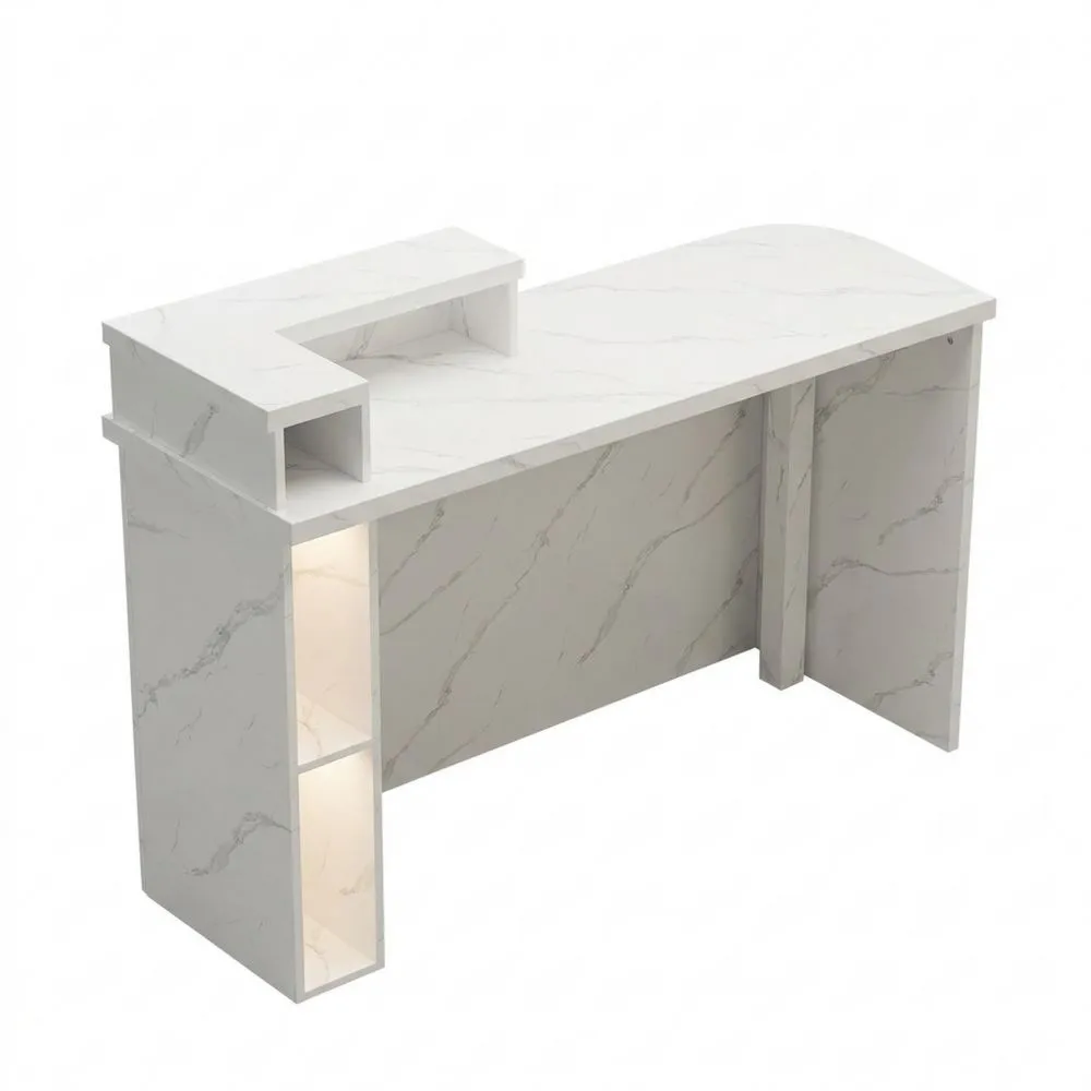 Mostrador Minimalista Blanco para Recepción con Soporte de Exhibición: Mueble Moderno para Sala, Vestíbulo y Oficina