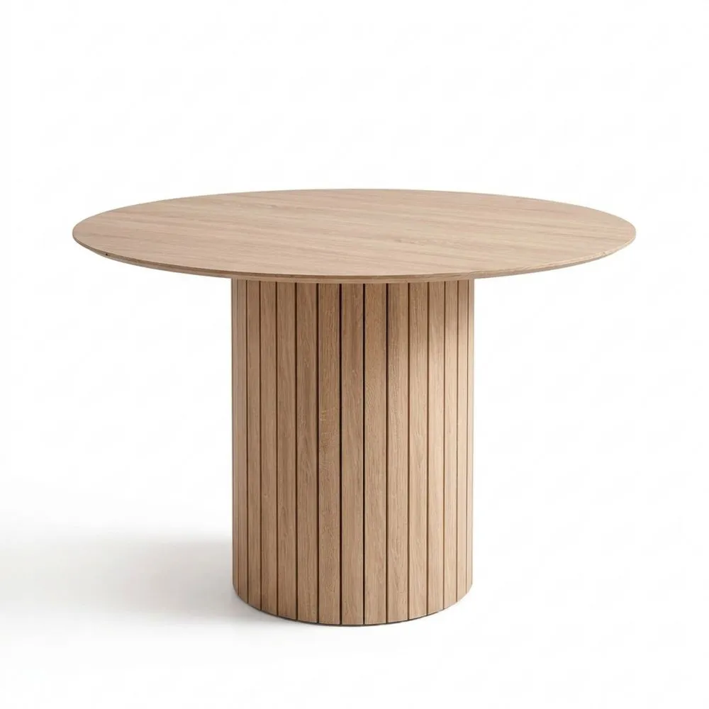 Mesa de Comedor Redonda 120cm para 4-6 Personas, Moderna con Base de Madera, Marrón Claro