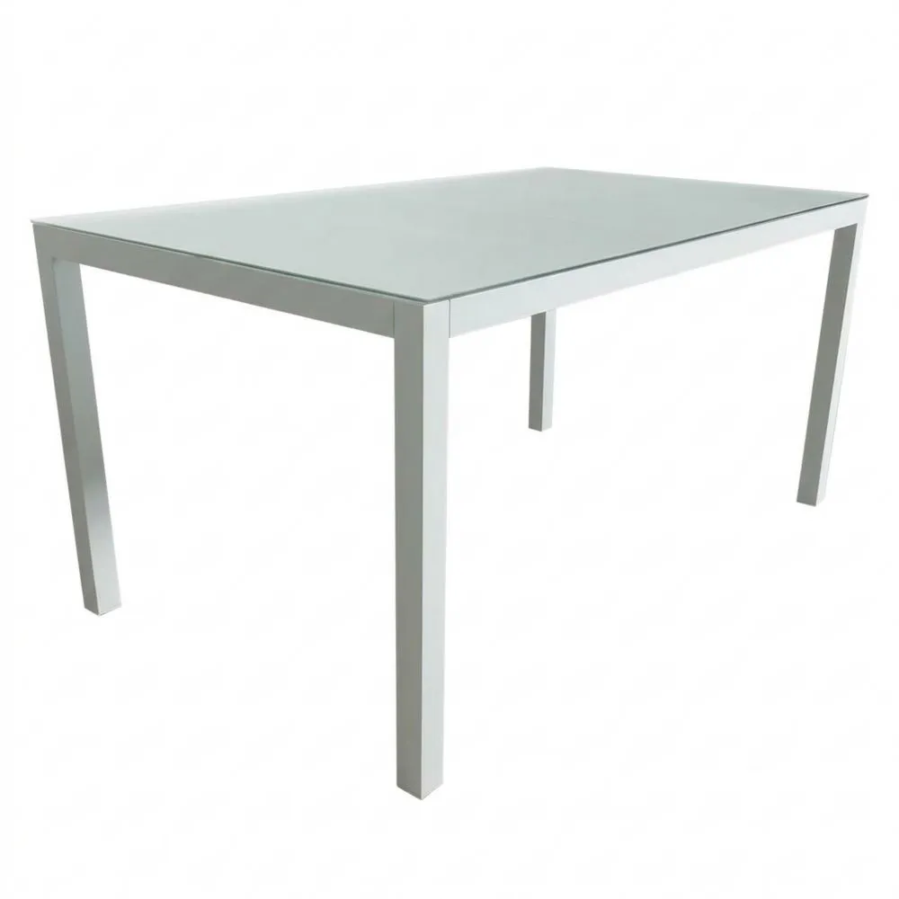 Mesa de comedor exterior rectangular de aluminio y vidrio templado para 6 personas, 150 x 90 x 74 cm, blanco