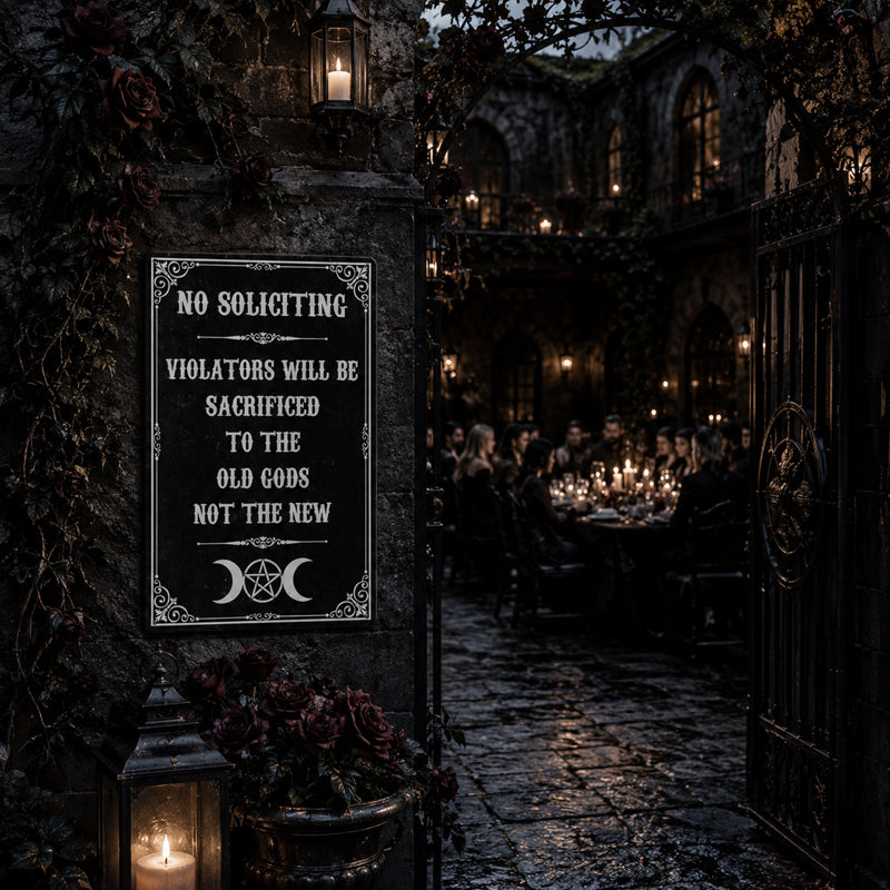 "Sacrificed to the Old Gods" Witchy No Soliciting Sign
