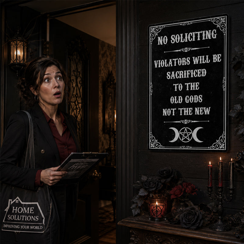 "Sacrificed to the Old Gods" Witchy No Soliciting Sign