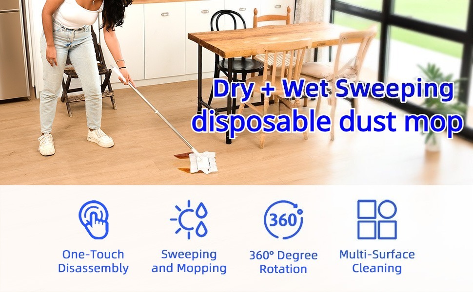 Disposable Dust Mop with 5 Reusable Cloths