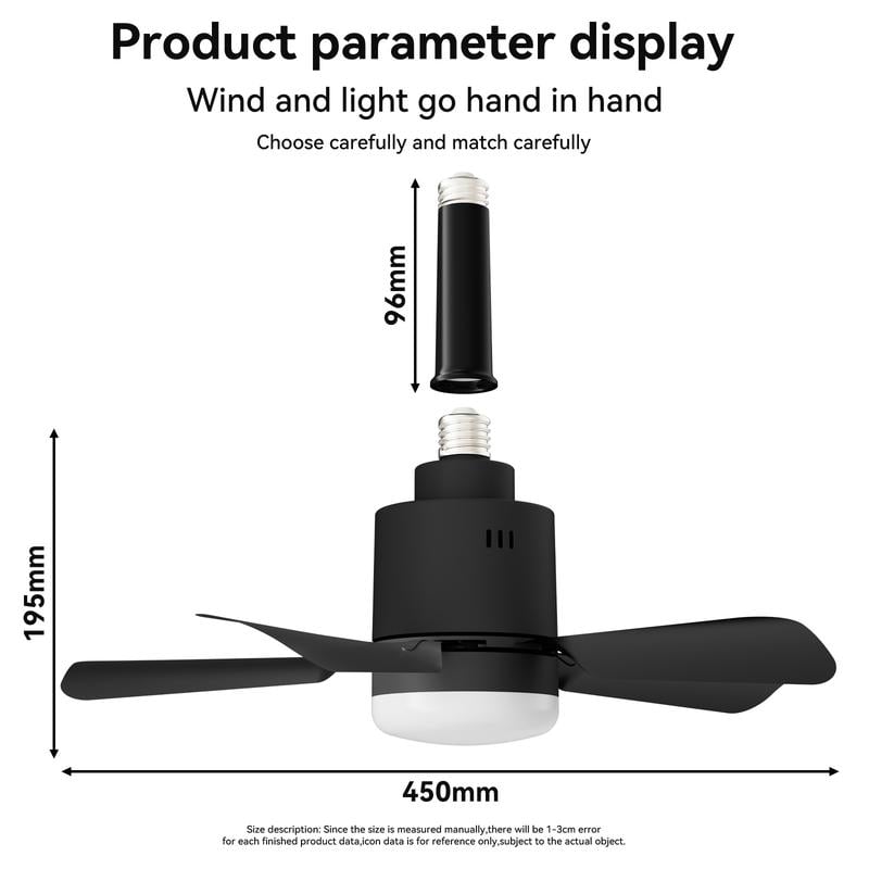 Product Introduction of Socket Breeze Socket Fan Light with Remote, Portable Small Ceiling Fans with Lights for Bedroom, Kitchen, Living Room, Ceiling Fan with Light 3500K, 1000 Lumens, Screws into E27 6