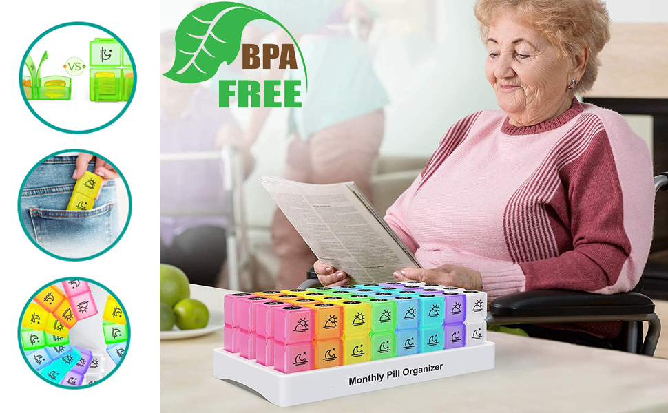31 Day Pill Case with 32 Portable Compartments