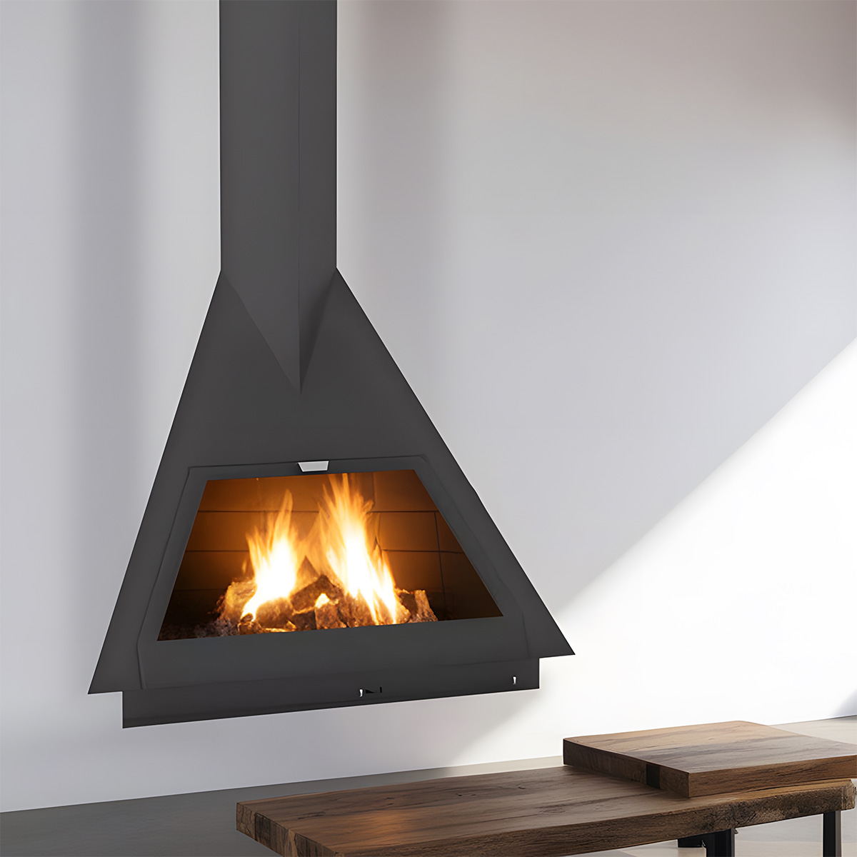 Triangular Suspended Wood Burning Fireplace Ash 4-Hearthartsinn