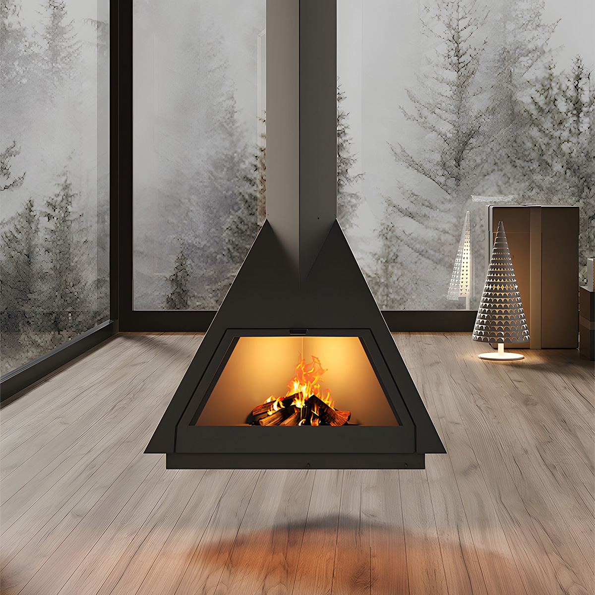 Triangular Suspended Wood Burning Fireplace Ash 4-Hearthartsinn