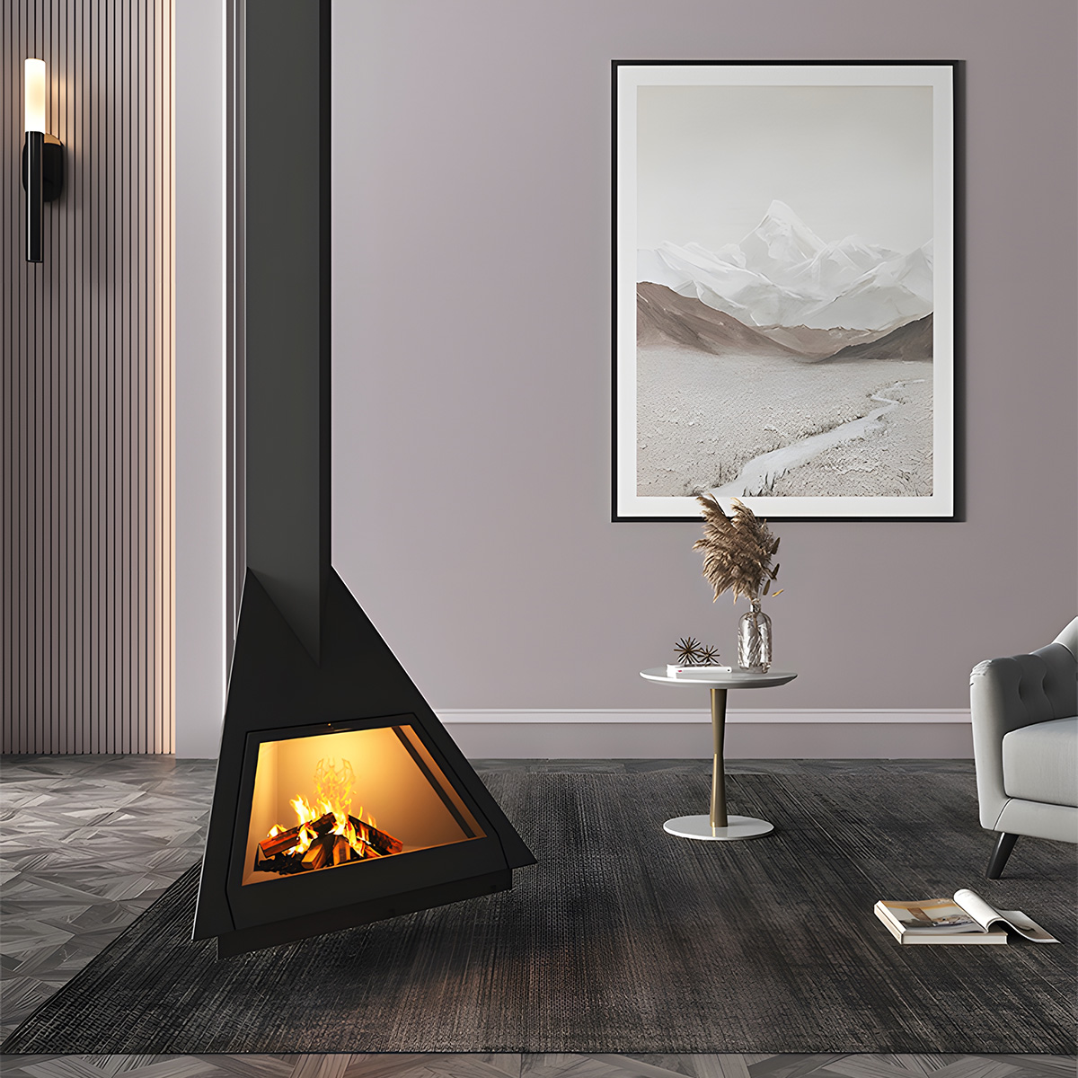 Triangular Suspended Wood Burning Fireplace Ash 4-Hearthartsinn
