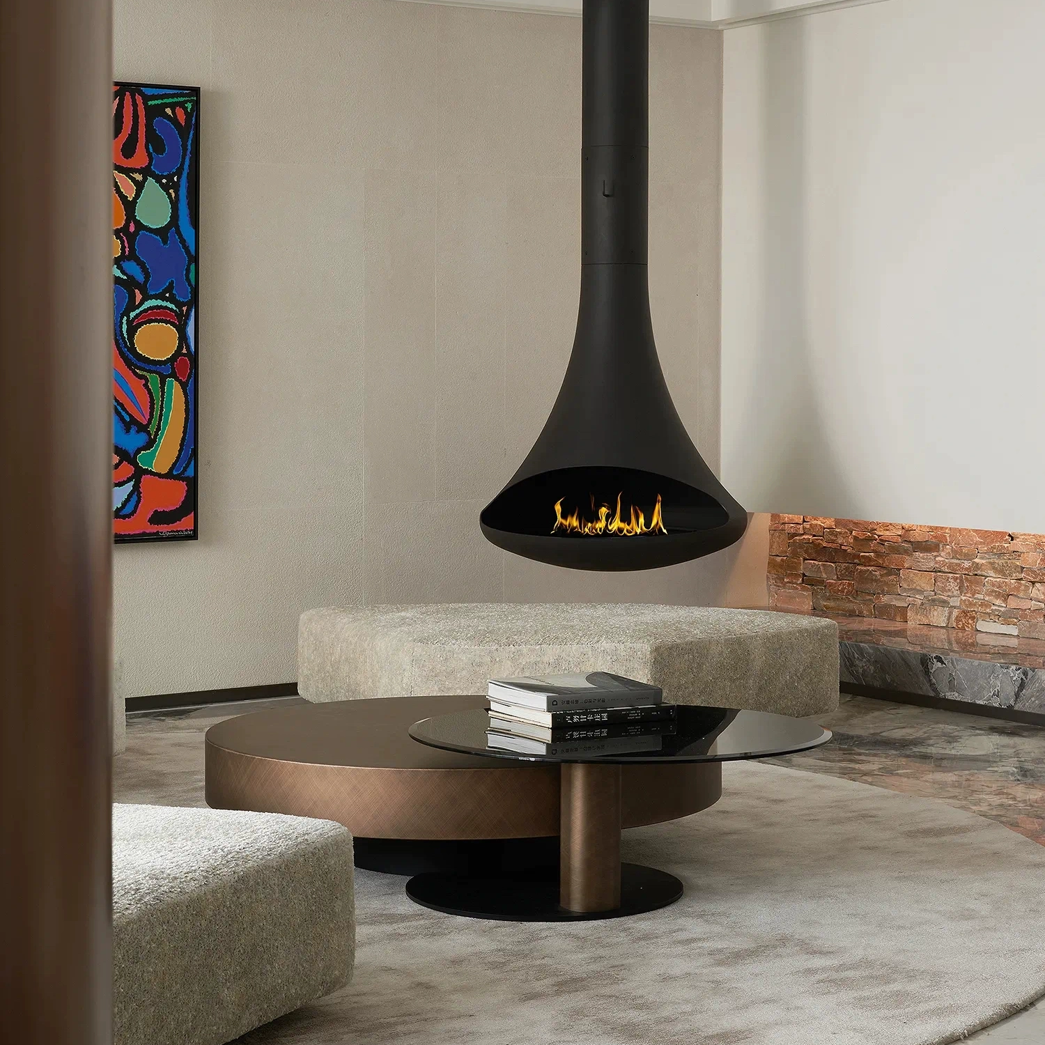 Luxury Suspended Trumpet Curved Fireplace Shine 4-Hearthartsinn