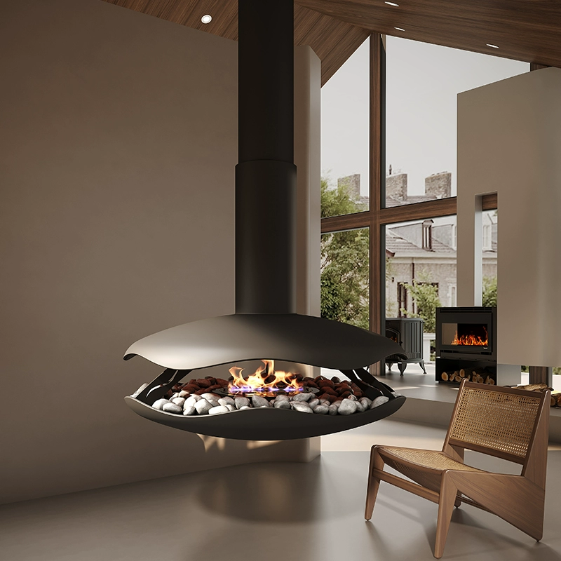 Luxury Hanging Disc-Shaped Real Fire Fireplace Shine 8-Hearthartsinn