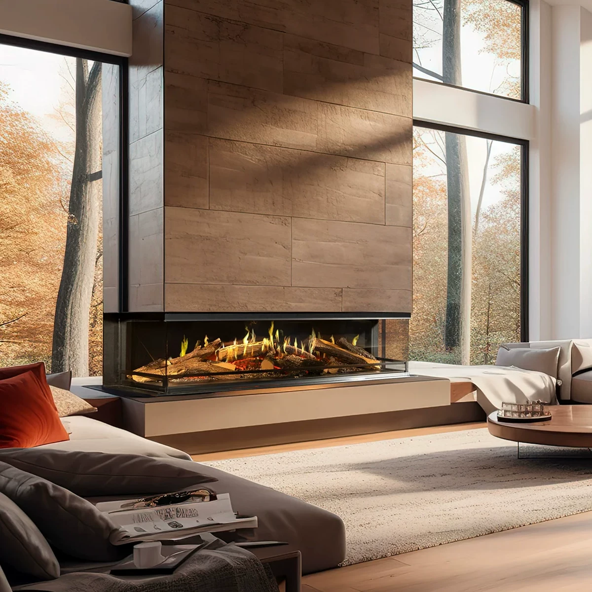 Built-In 3-Sided Holographic Fireplace with Simulated Flame Glimmer 5