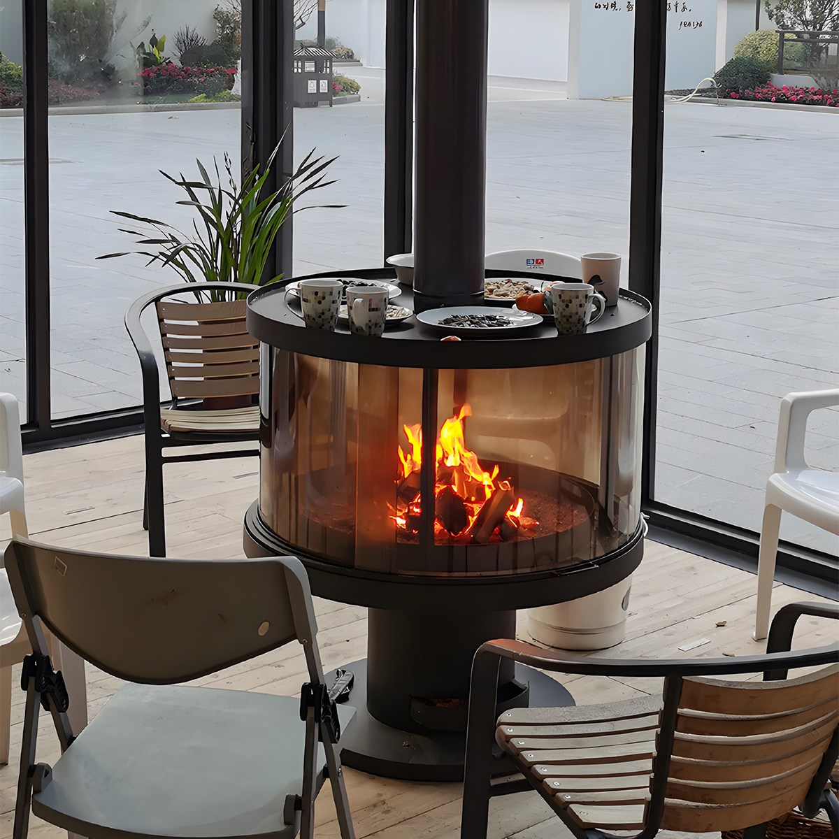 Modern Indoor Round Glass Real Fire Fireplace Ember 3-Hearthartsinn