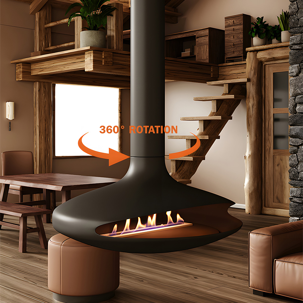 Luxury Hanging Disc-Shaped Real Fire Fireplace Shine 1-Hearthartsinn