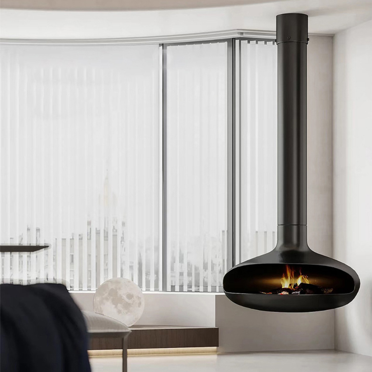 Luxury Hanging Disc-Shaped Real Fire Fireplace Shine 1-Hearthartsinn