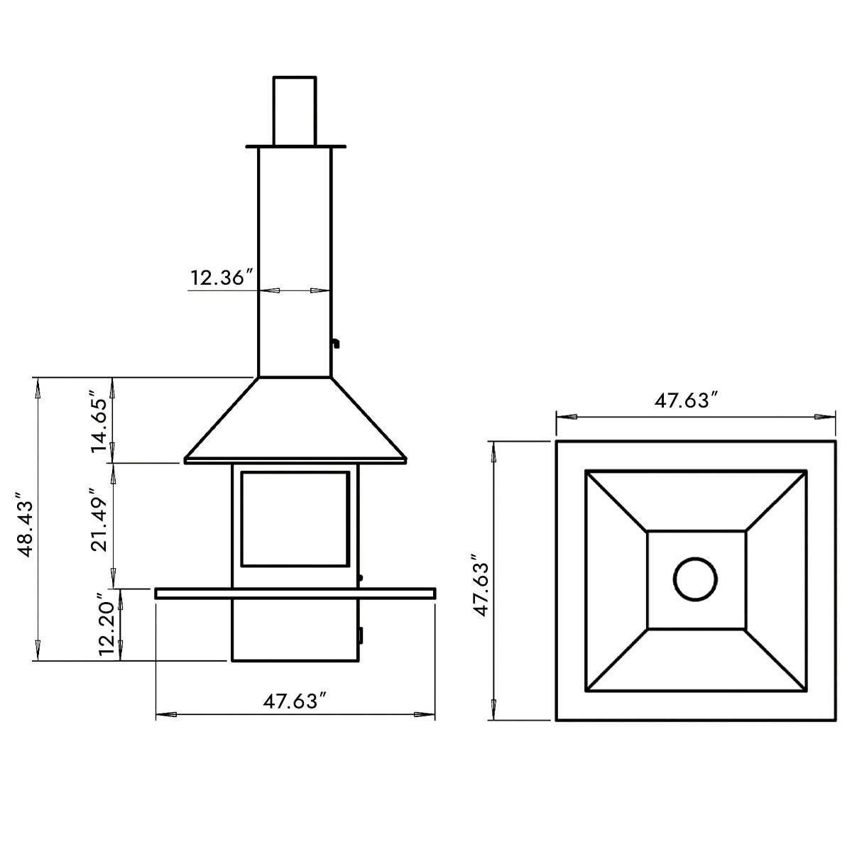 Square Floor-standing Wood-burning Fireplace with Countertop Ash3-Hearthartsinn