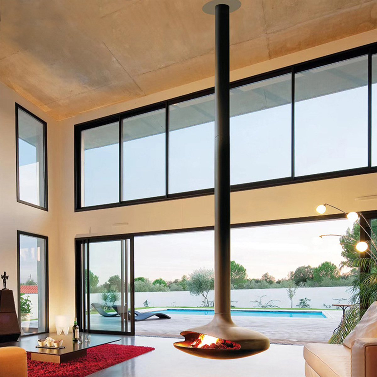 Luxury Hanging Disc-Shaped Real Fire Fireplace Shine 1-Hearthartsinn