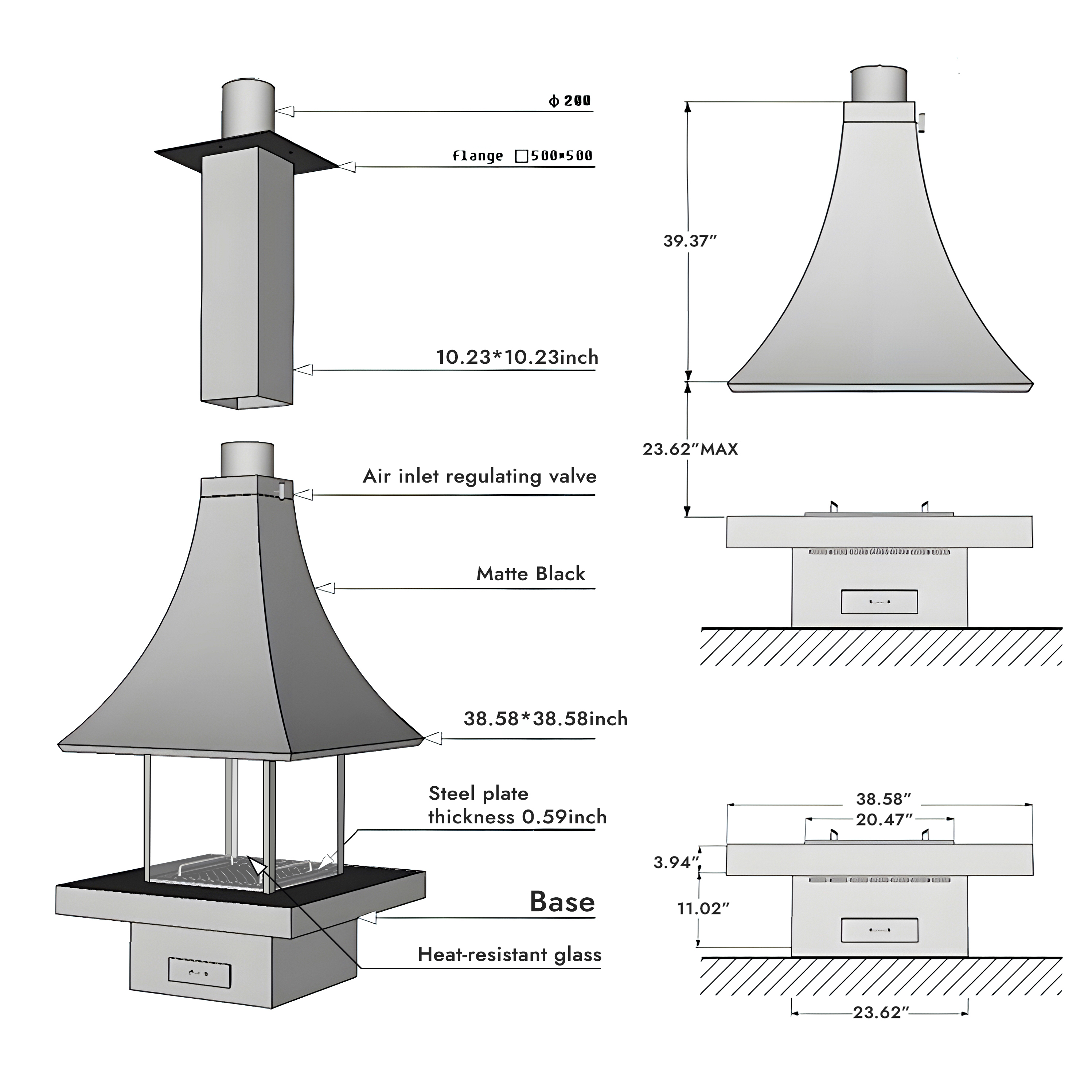 Trumpet Table Wood Burning Fireplace Ash 5-Hearthartsinn