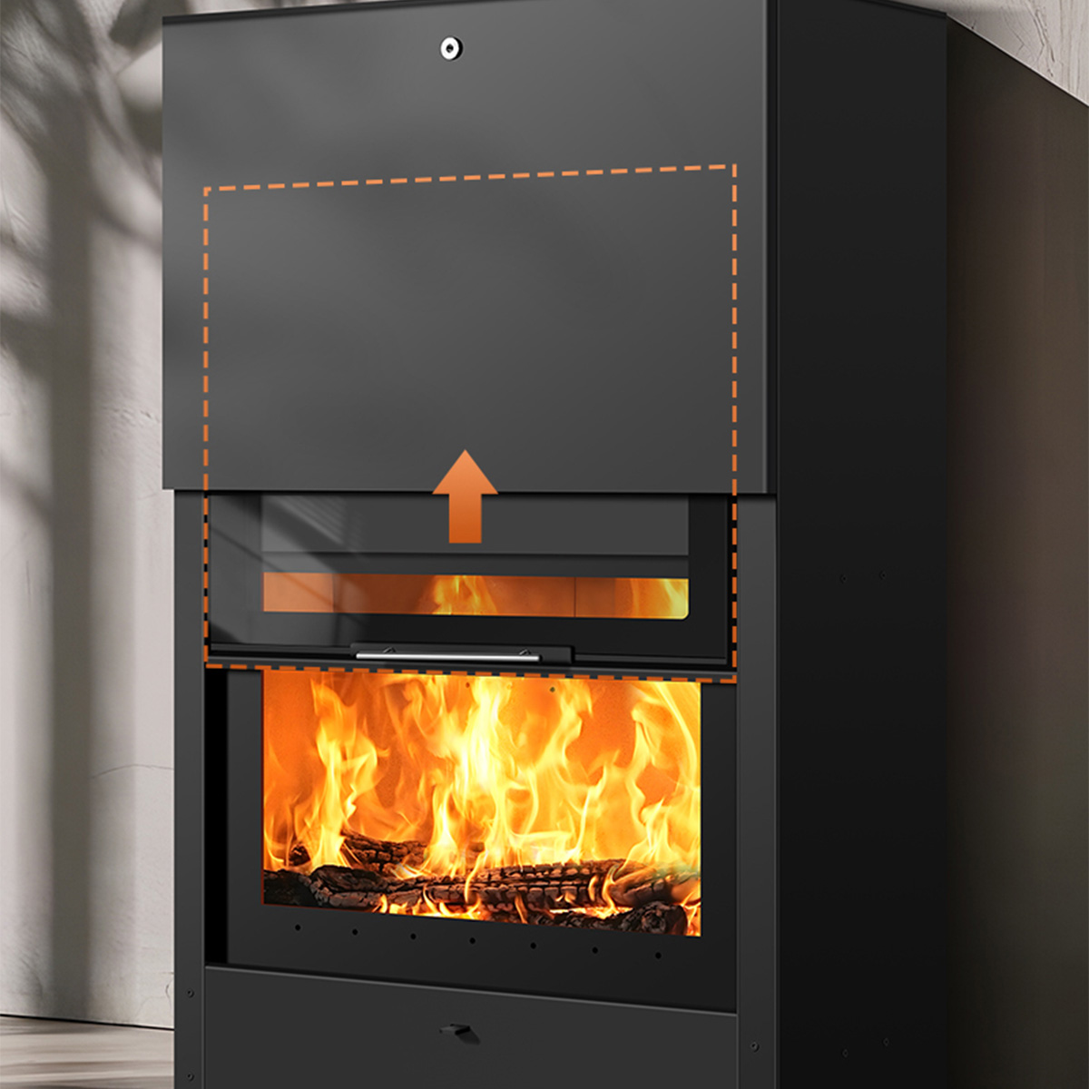 European style wood burning built-in fireplace with sliding door Ash7