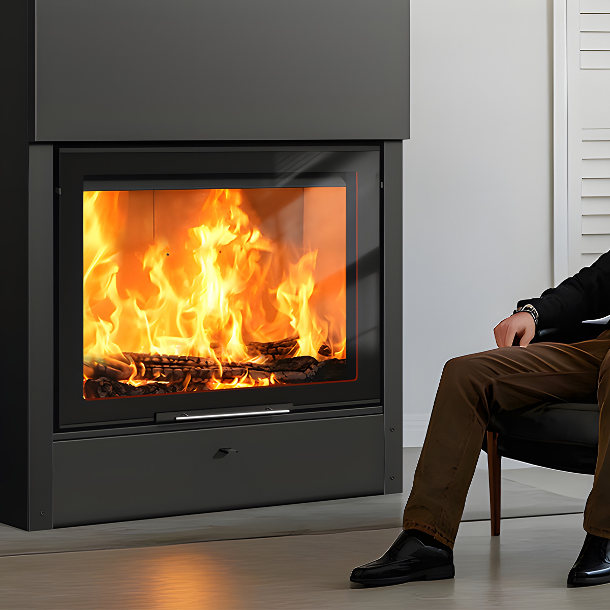 European style wood burning built-in fireplace with sliding door Ash7