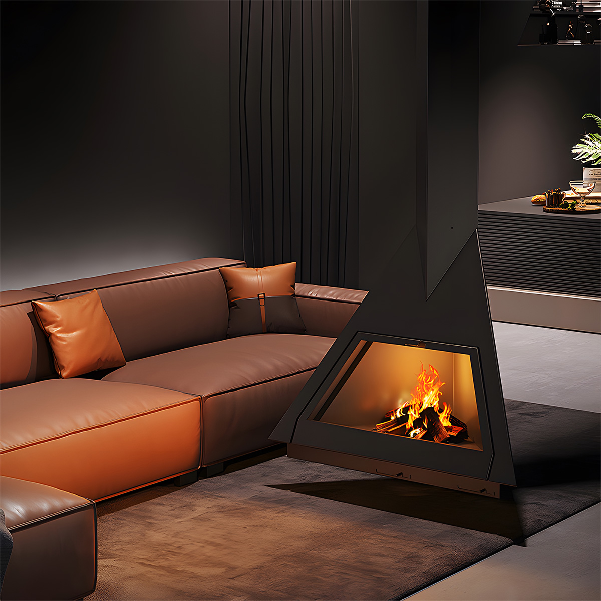 Triangular Suspended Wood Burning Fireplace Ash 4-Hearthartsinn
