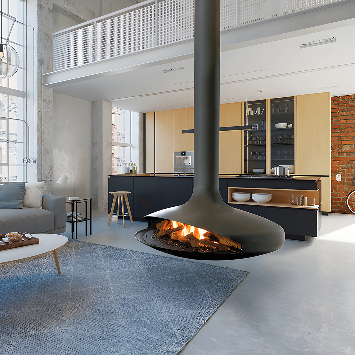 Luxury Hanging Disc-Shaped Real Fire Fireplace Shine 1