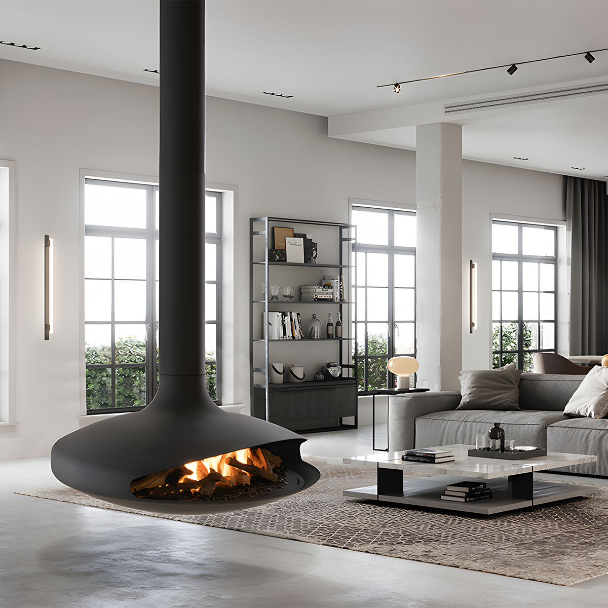 Luxury Hanging Disc-Shaped Real Fire Fireplace Shine 1