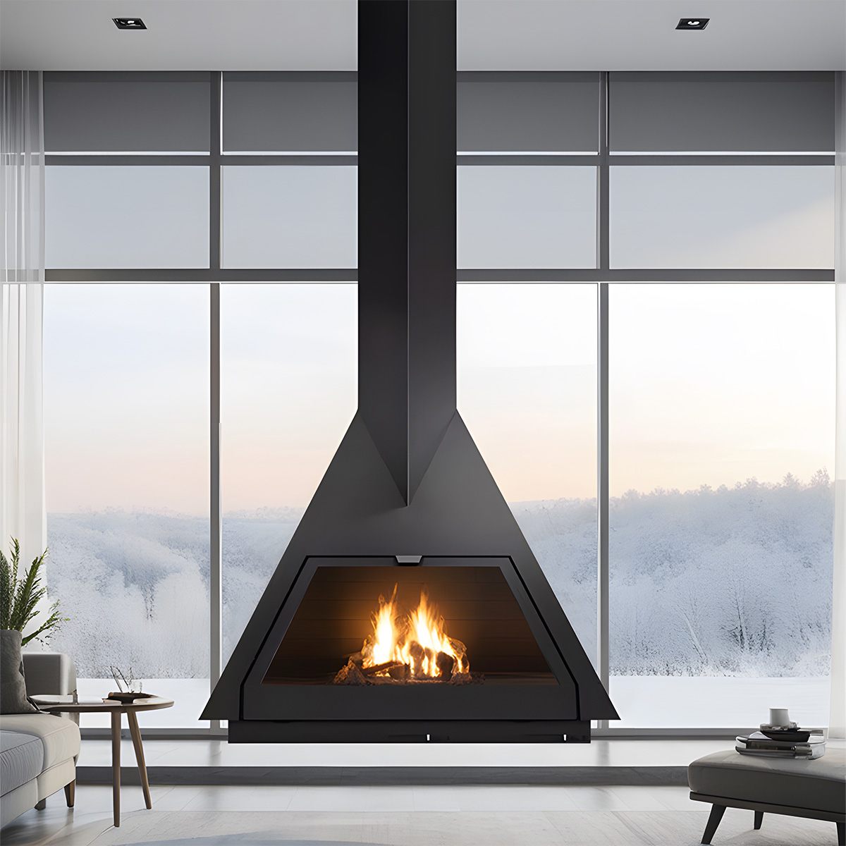 Triangular Suspended Wood Burning Fireplace Ash 4-Hearthartsinn
