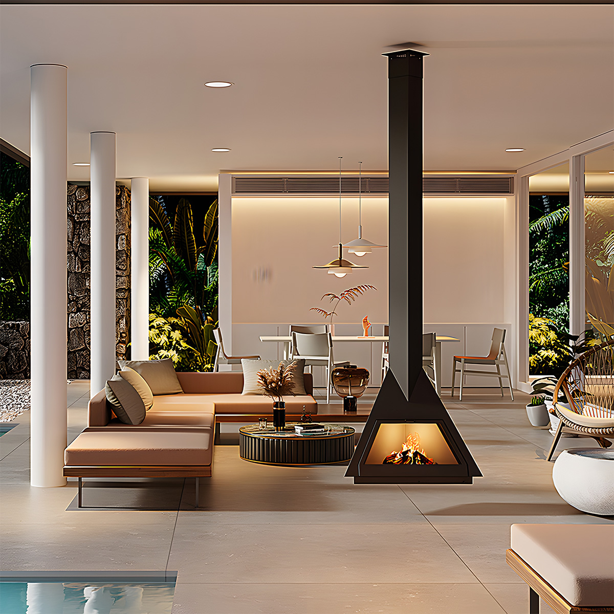 Triangular Suspended Wood Burning Fireplace Ash 4-Hearthartsinn