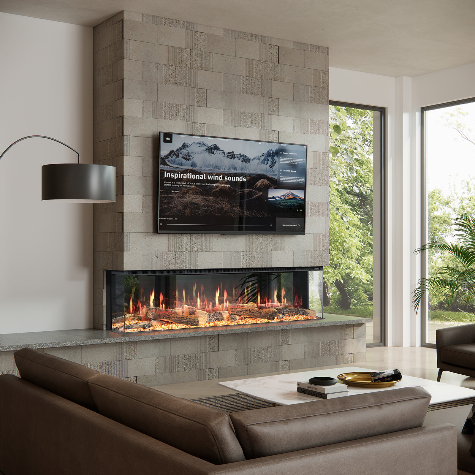LCD Three-sided Embedded Simulated Flame Electronic Fireplace