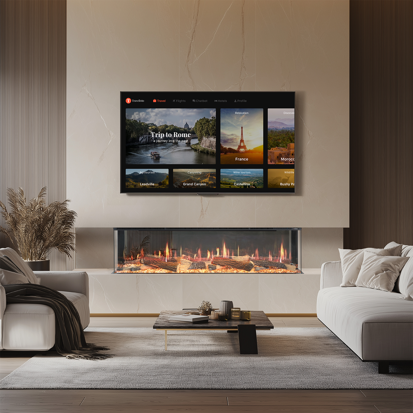 LCD Three-sided Embedded Simulated Flame Electronic Fireplace