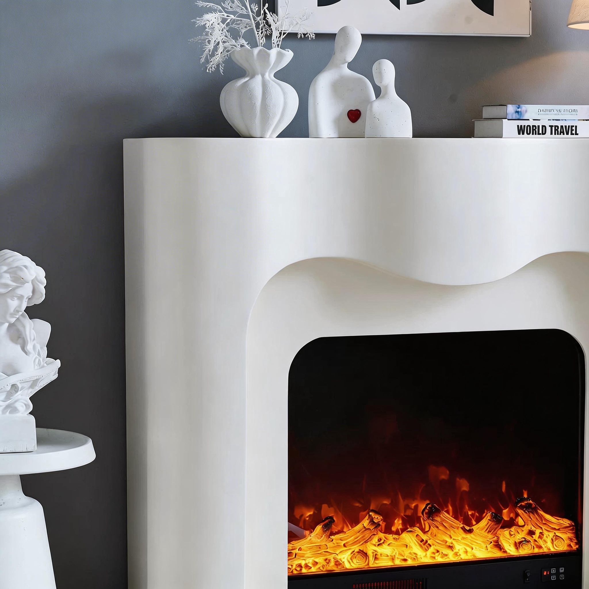 Modern Minimalist French Cream Wavy Arched Electric Fireplace Aurora 10