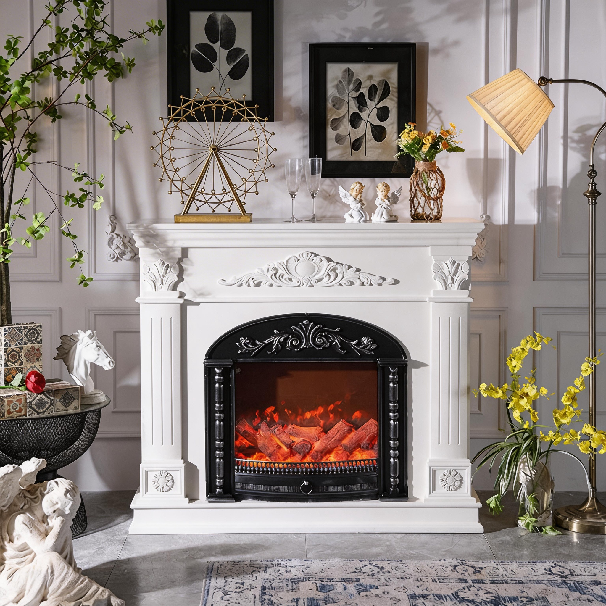 European Classic Ornate Carved Electric Fireplace Aurora7