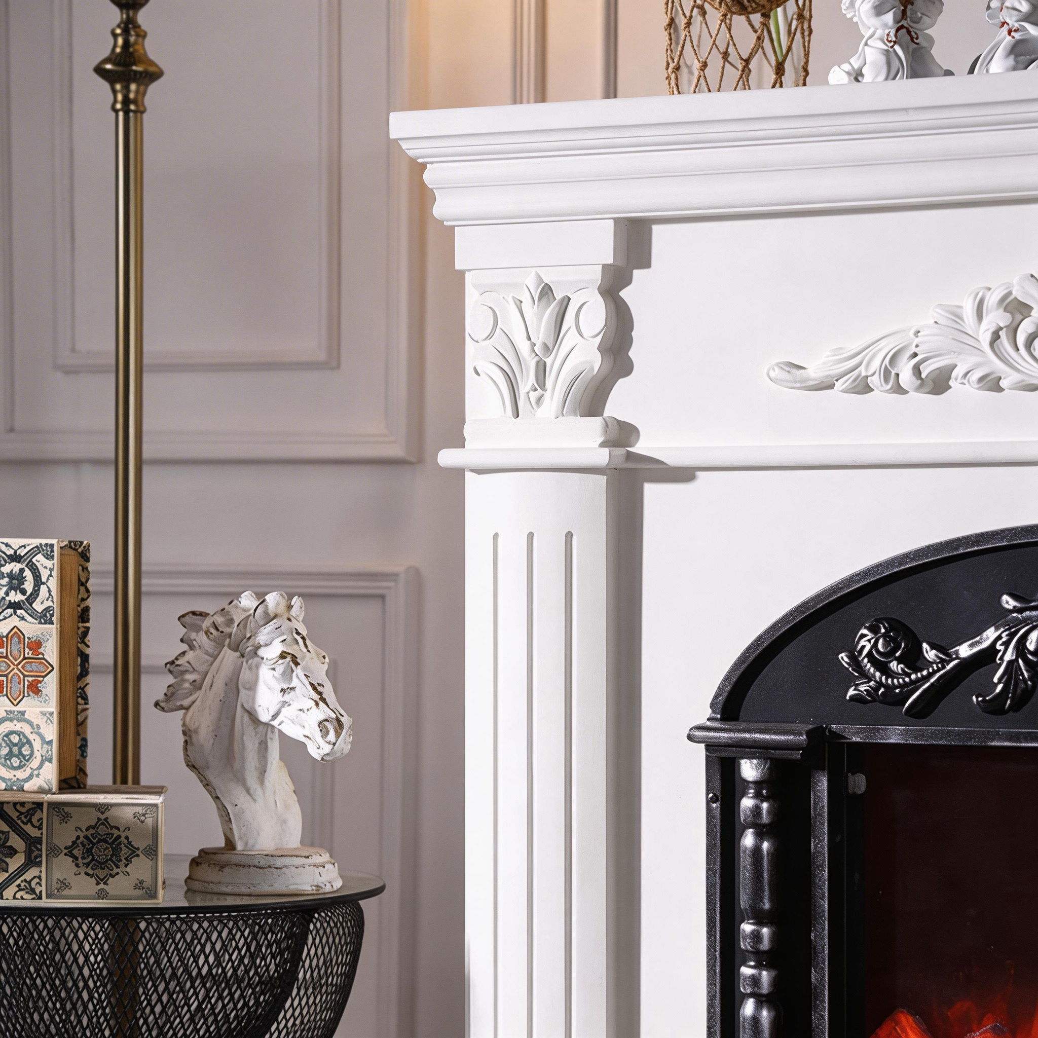 European Classic Ornate Carved Electric Fireplace Aurora7