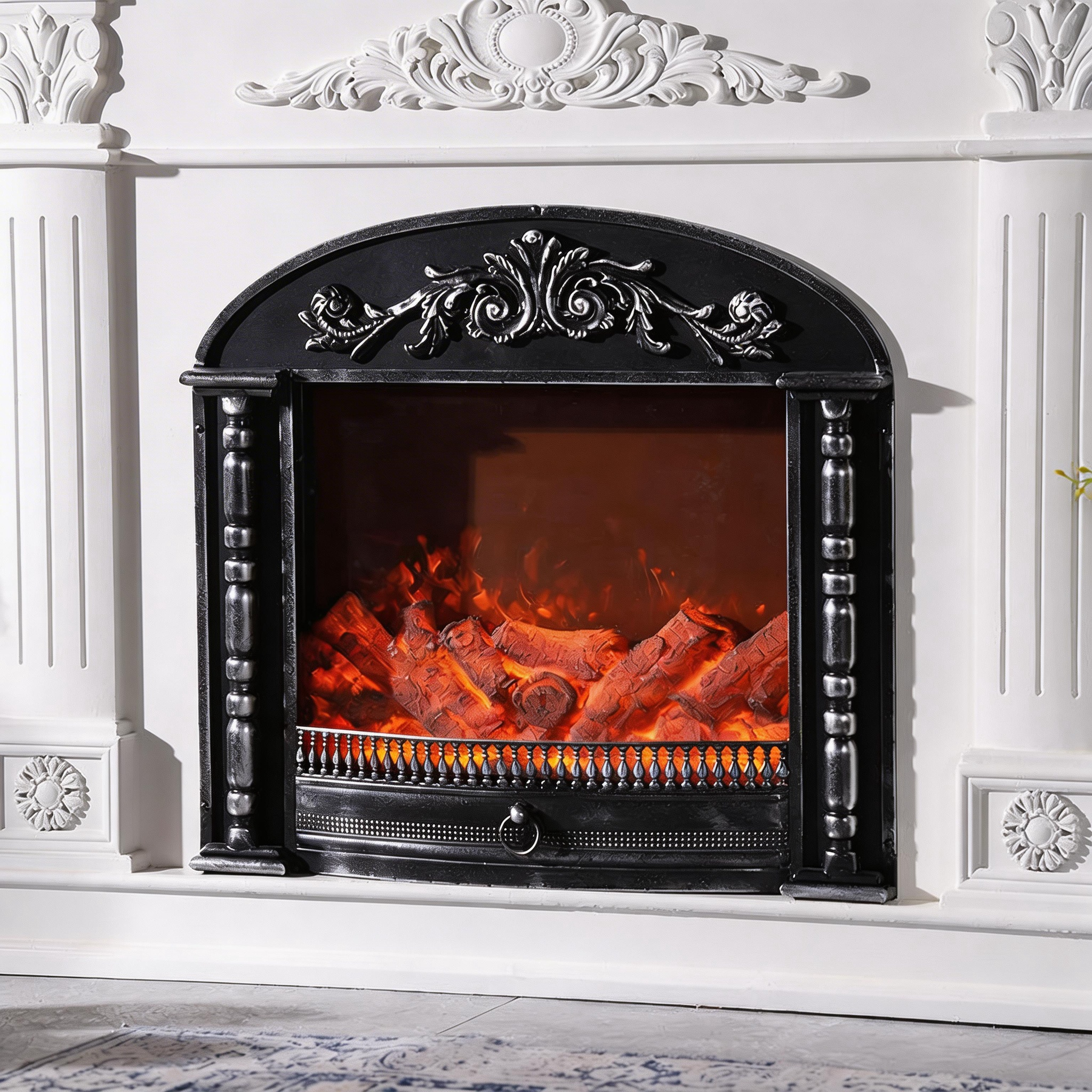 European Classic Ornate Carved Electric Fireplace Aurora7