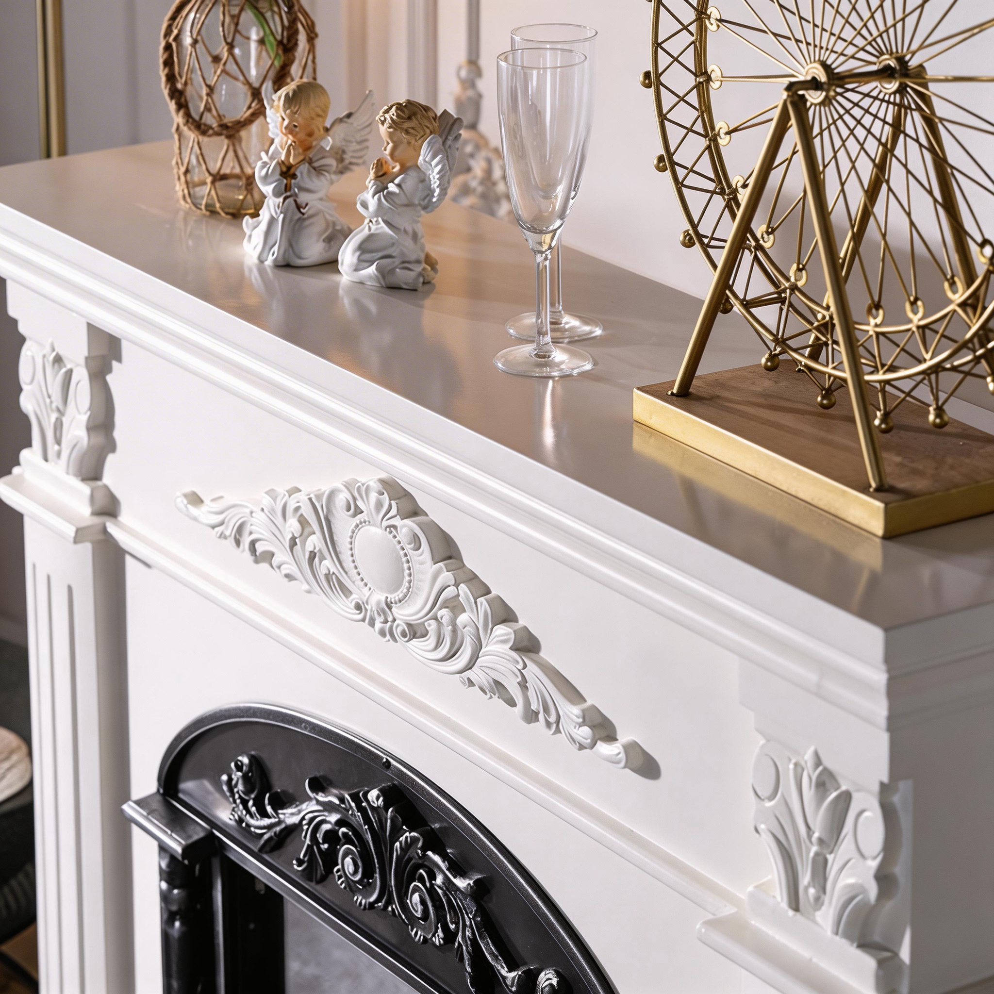 European Classic Ornate Carved Electric Fireplace Aurora7