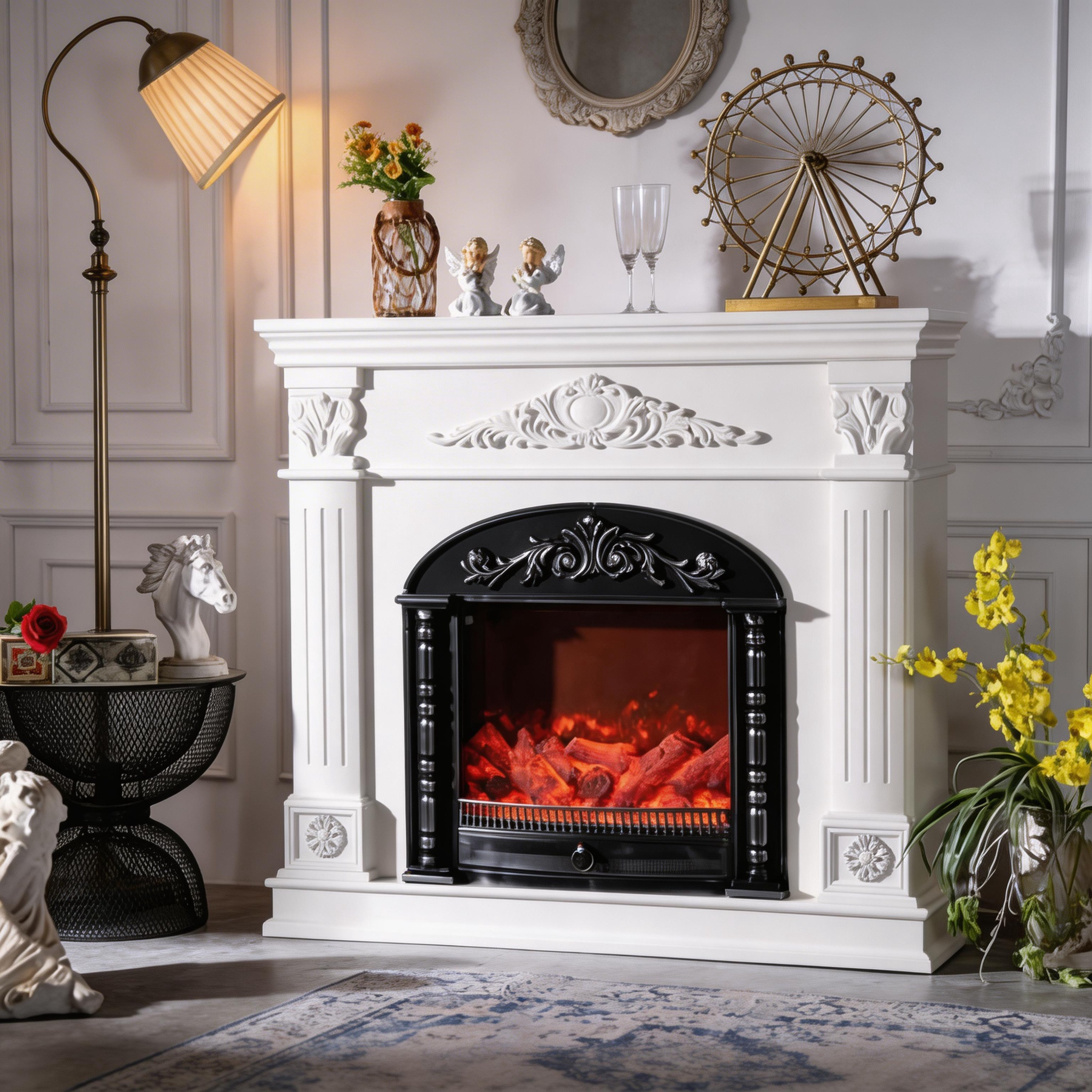 European Classic Ornate Carved Electric Fireplace Aurora7