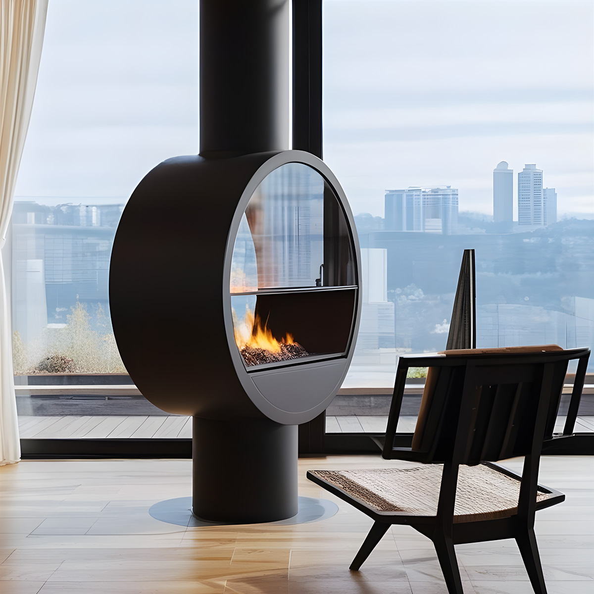 Artistic Ring Suspended Wood Burning Fireplace Ash 1-Hearthartsinn