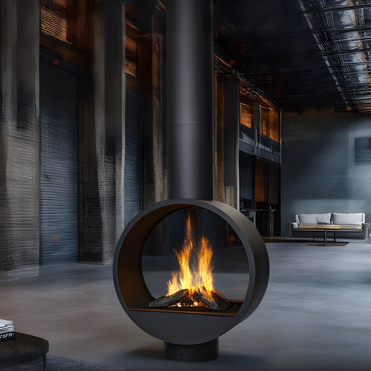 Artistic Ring Suspended Wood Burning Fireplace Ash 1-Hearthartsinn