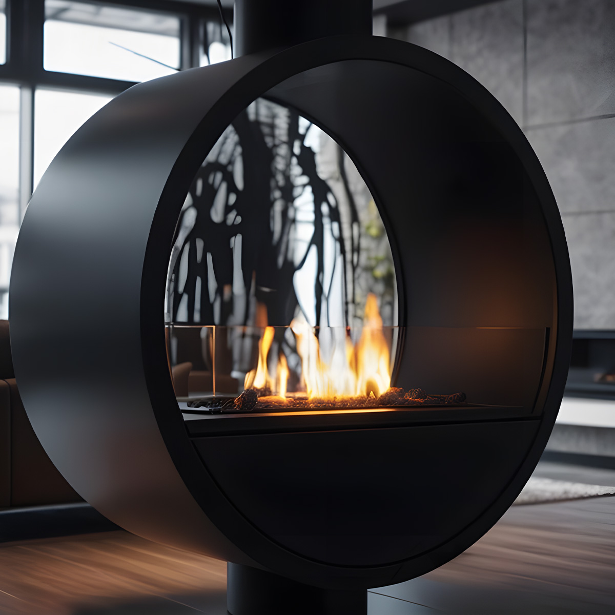 Artistic Ring Suspended Wood Burning Fireplace Ash 1-Hearthartsinn