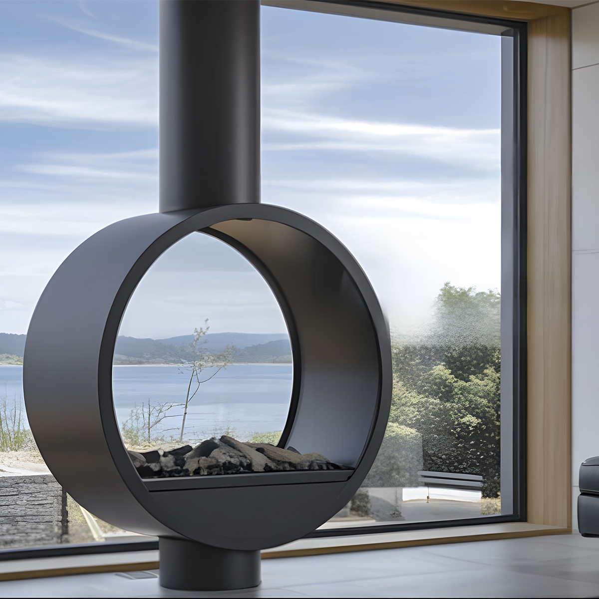 Artistic Ring Suspended Wood Burning Fireplace Ash 1-Hearthartsinn