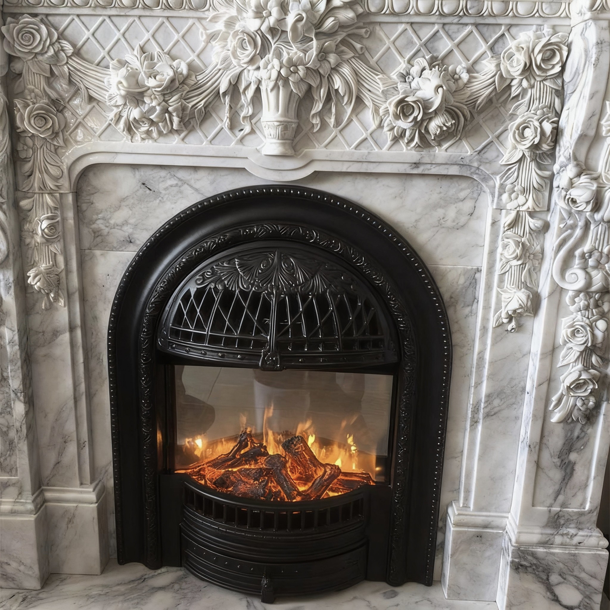 Stone Carved French Marble Electric Fireplace Aurora7