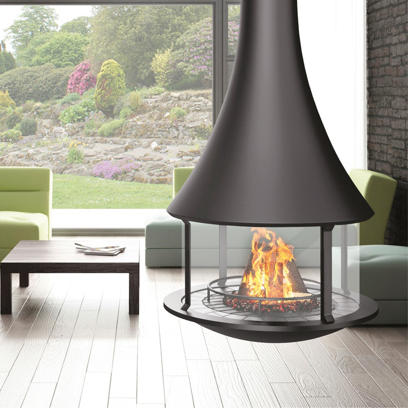 Cylindrical suspended glass wood burning fireplace Ash 2-Hearthartsinn