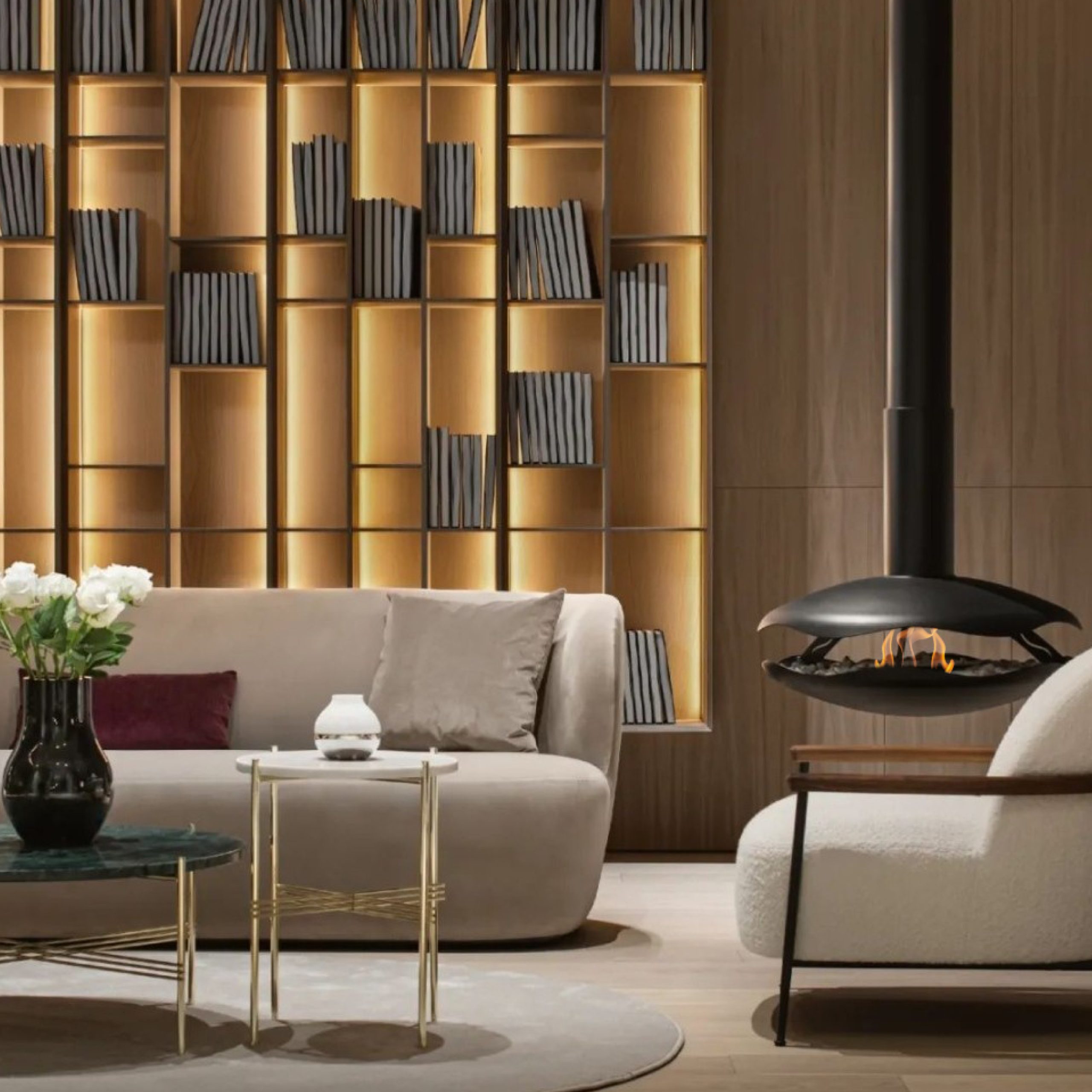 Luxury Hanging Disc-Shaped Real Fire Fireplace Shine 8-Hearthartsinn