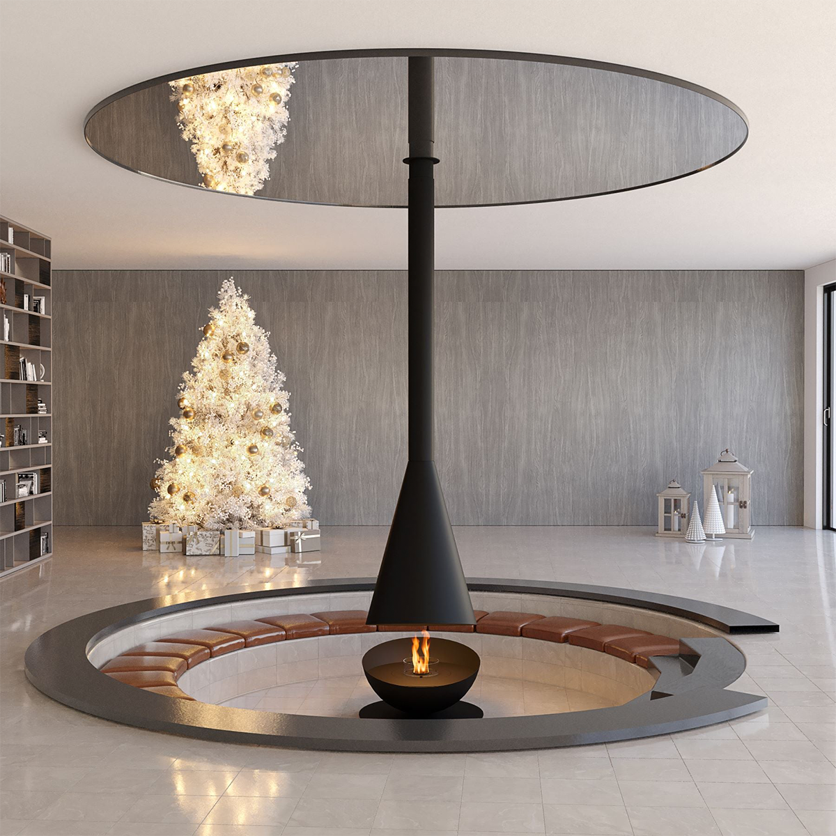 Luxury Hemispherical Suspended Fireplace Shine 7