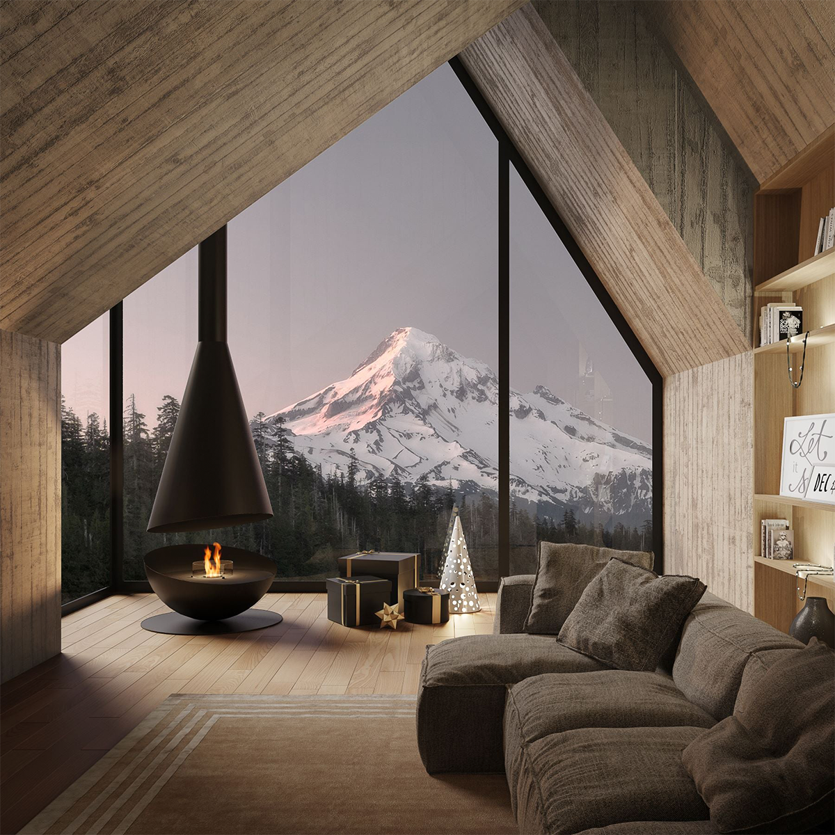 Luxury Hemispherical Suspended Fireplace Shine 7